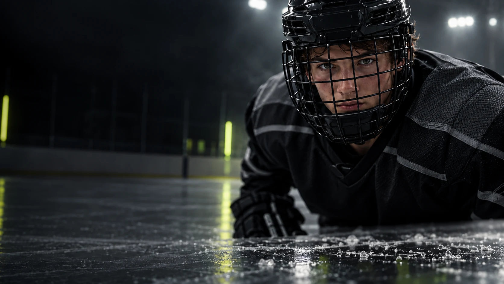 High school hockey player on the ice