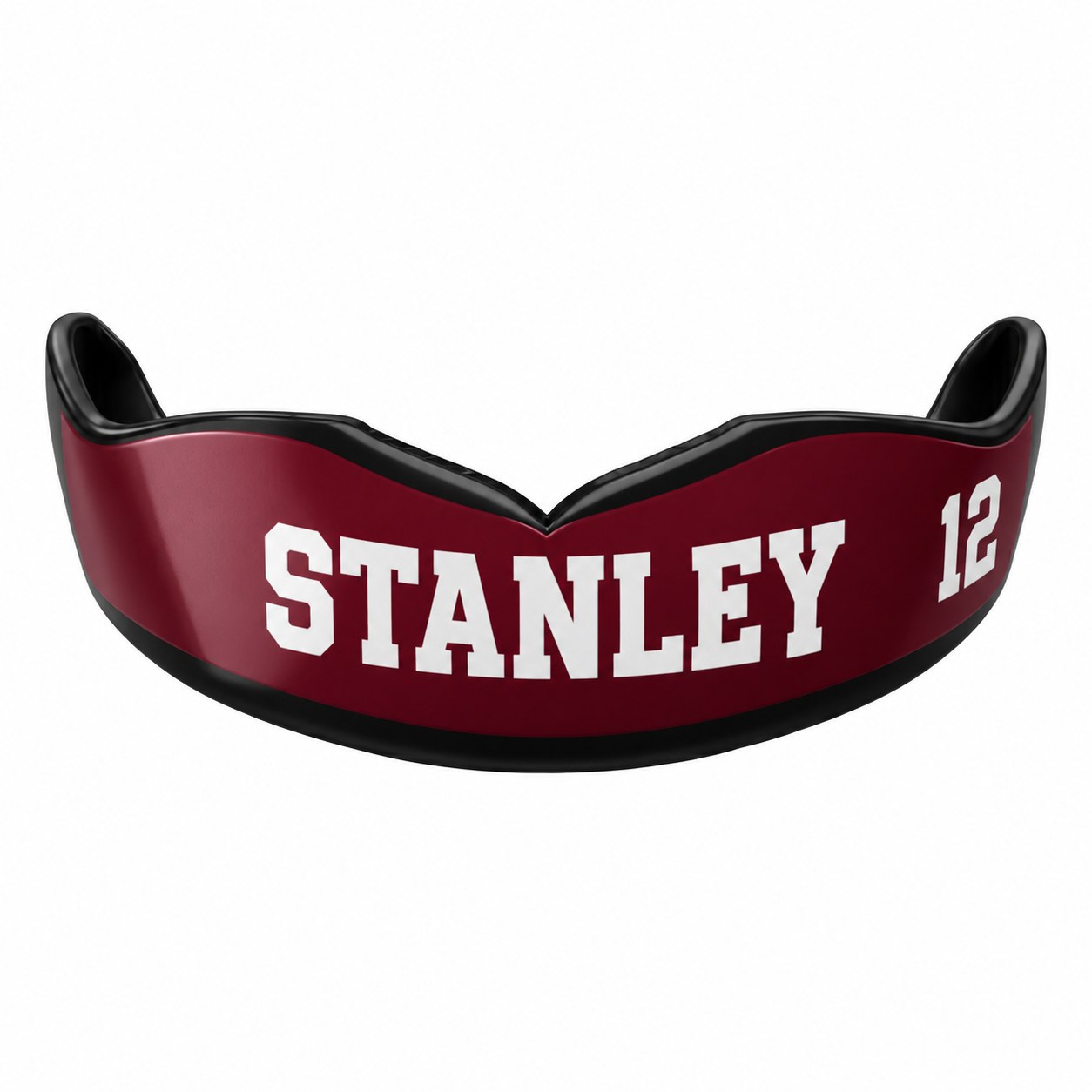 Black and maroon Stanley 12 personalized custom mouthguard